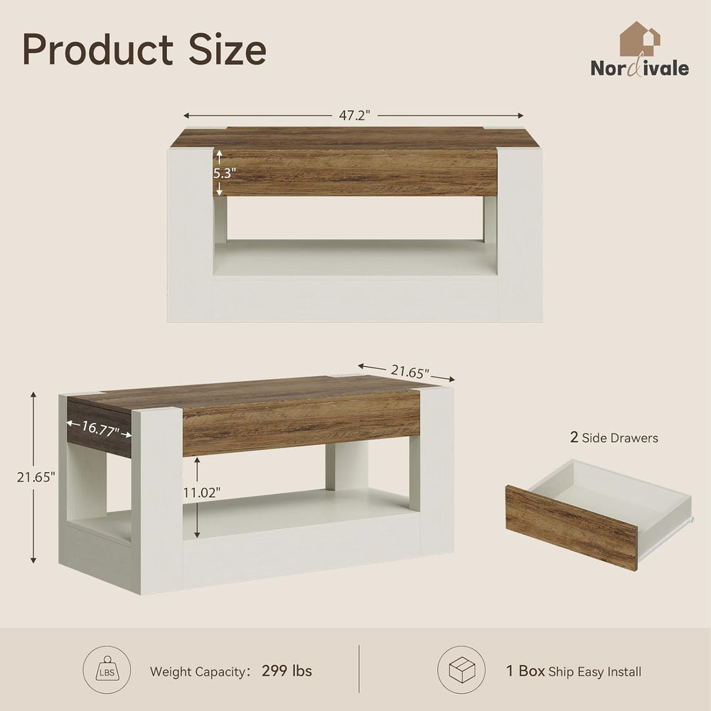 Farmhouse Living Room Table with Storage Set of 4, White | Include 70" T...