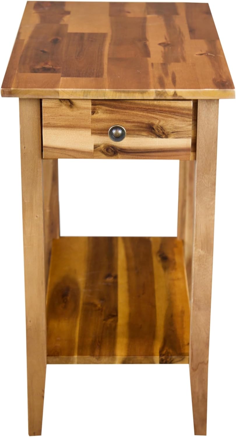 2-Tier Solid Acacia Recliner Table w/Drawer (Natural)
