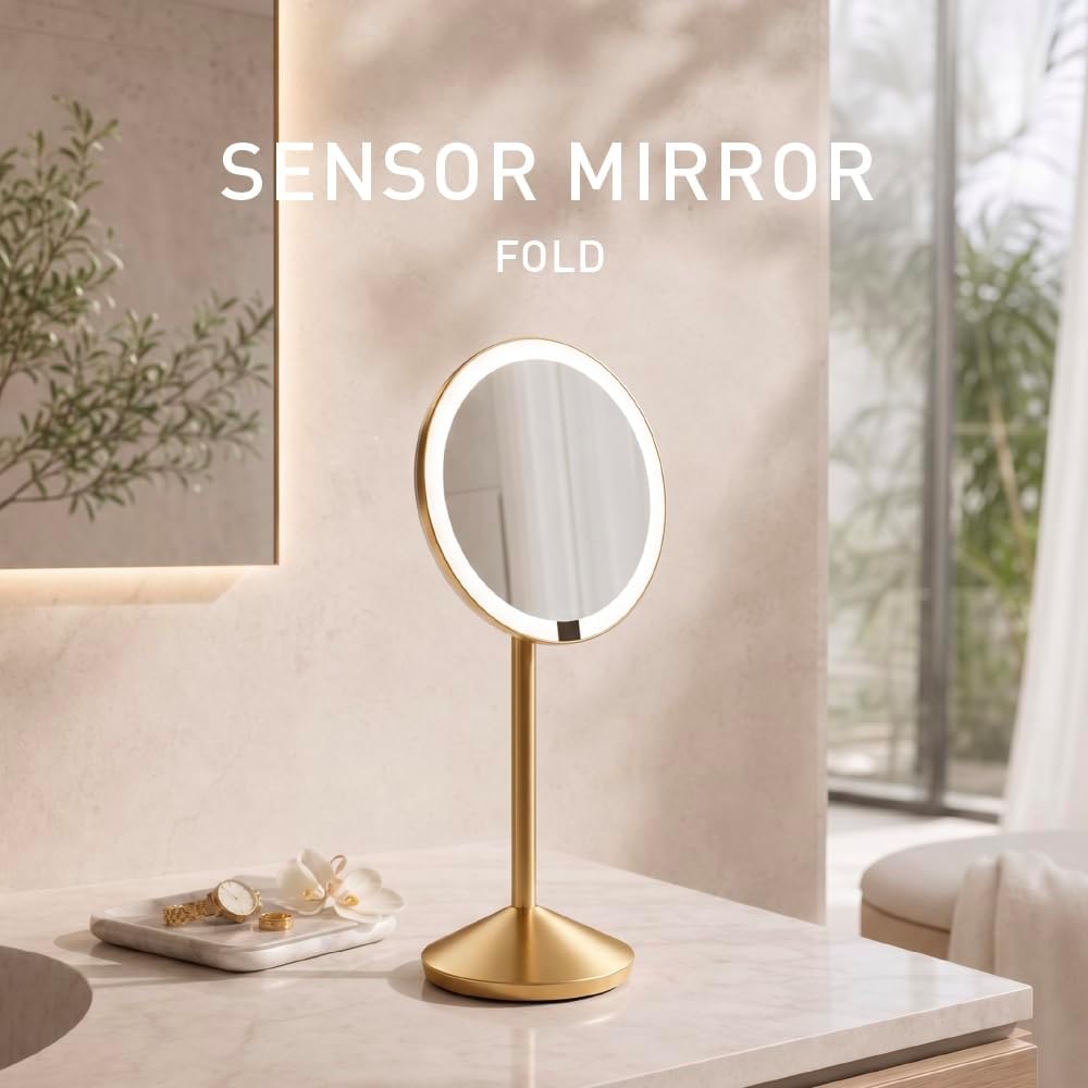 simplehuman Sensor Mirror Fold, 5'' with 10X Magnification, Round Rec...