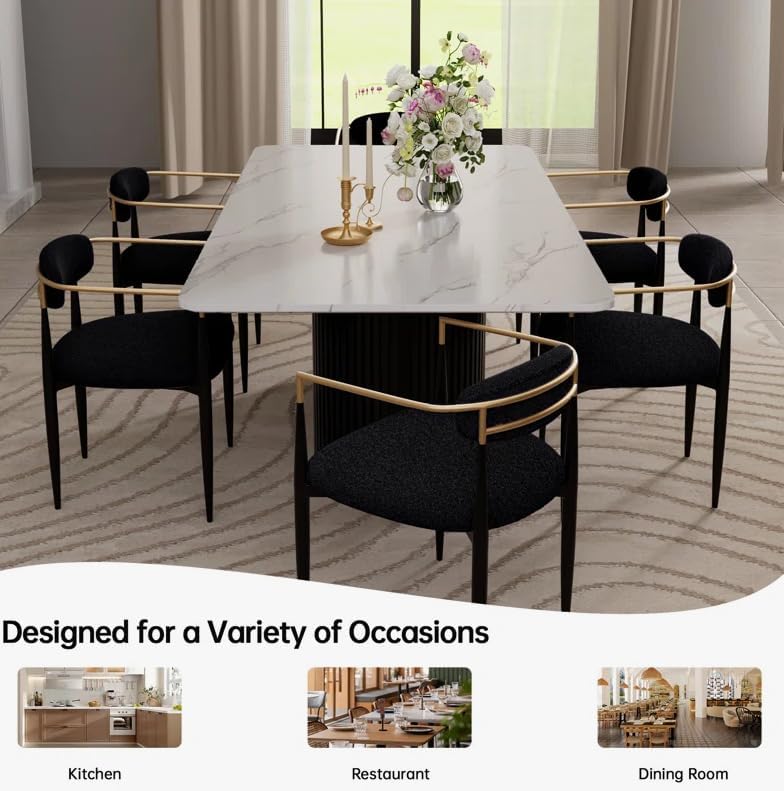 69" Large Dining Table, Rectangle Dining Table with White Faux Marble To...