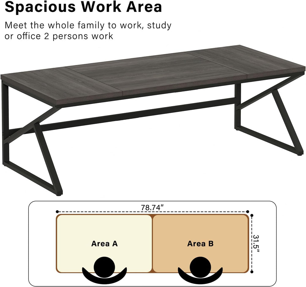 HSH 78" Extra Long Home Office Desk, Industrial Wood Computer Desk Gray