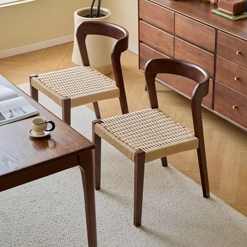 Etlegor Farmhouse Rattan Dining Chairs, Mid Century Wood Kitchen Chairs with ...
