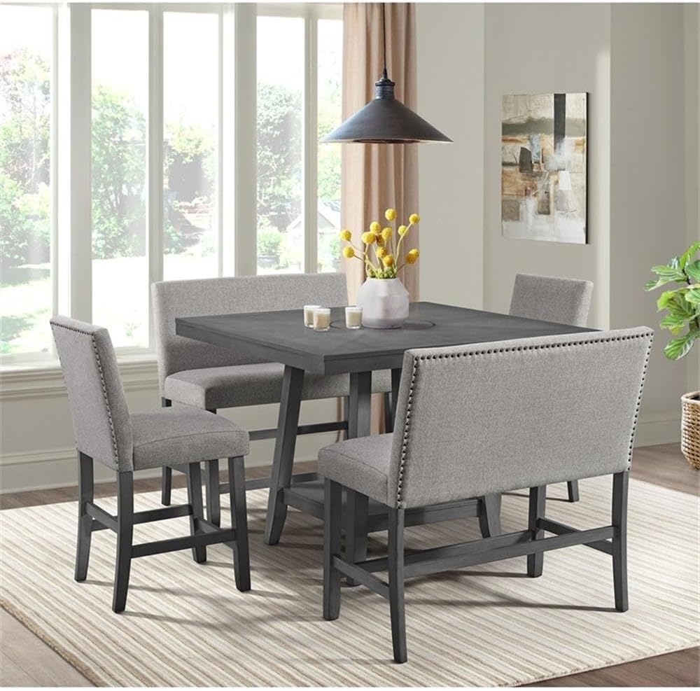 Pemberly Row Transitional Counter Bench, Upholstered Foam-Filled Seat and Bac...