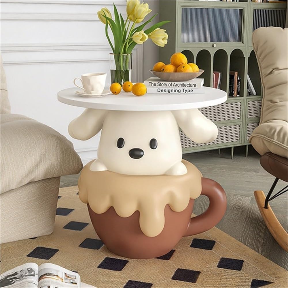 Modern Cute Puppy Side Table with Tray, Resin Dog Sculpture Accent End Table,...