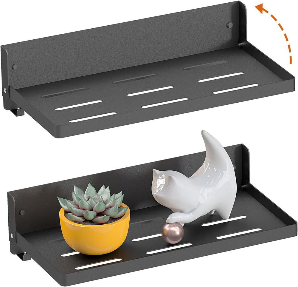 Small Folding Metal Shelf with Hooks, RV Fold-Down Wall Shelf, 6 Hooks, Drop ...