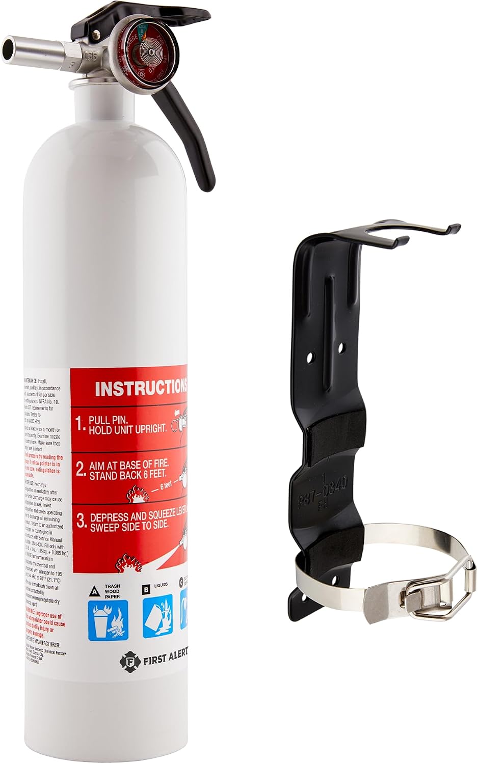First Alert Fire Extinguisher, Marine Use with Metal Bracket