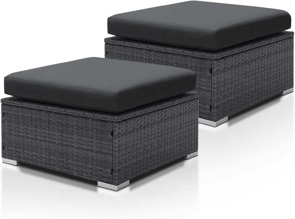 NICESOUL Modern Luxury All-Weather Outdoor Wicker Ottoman Set of 2, 500 Lbs A...