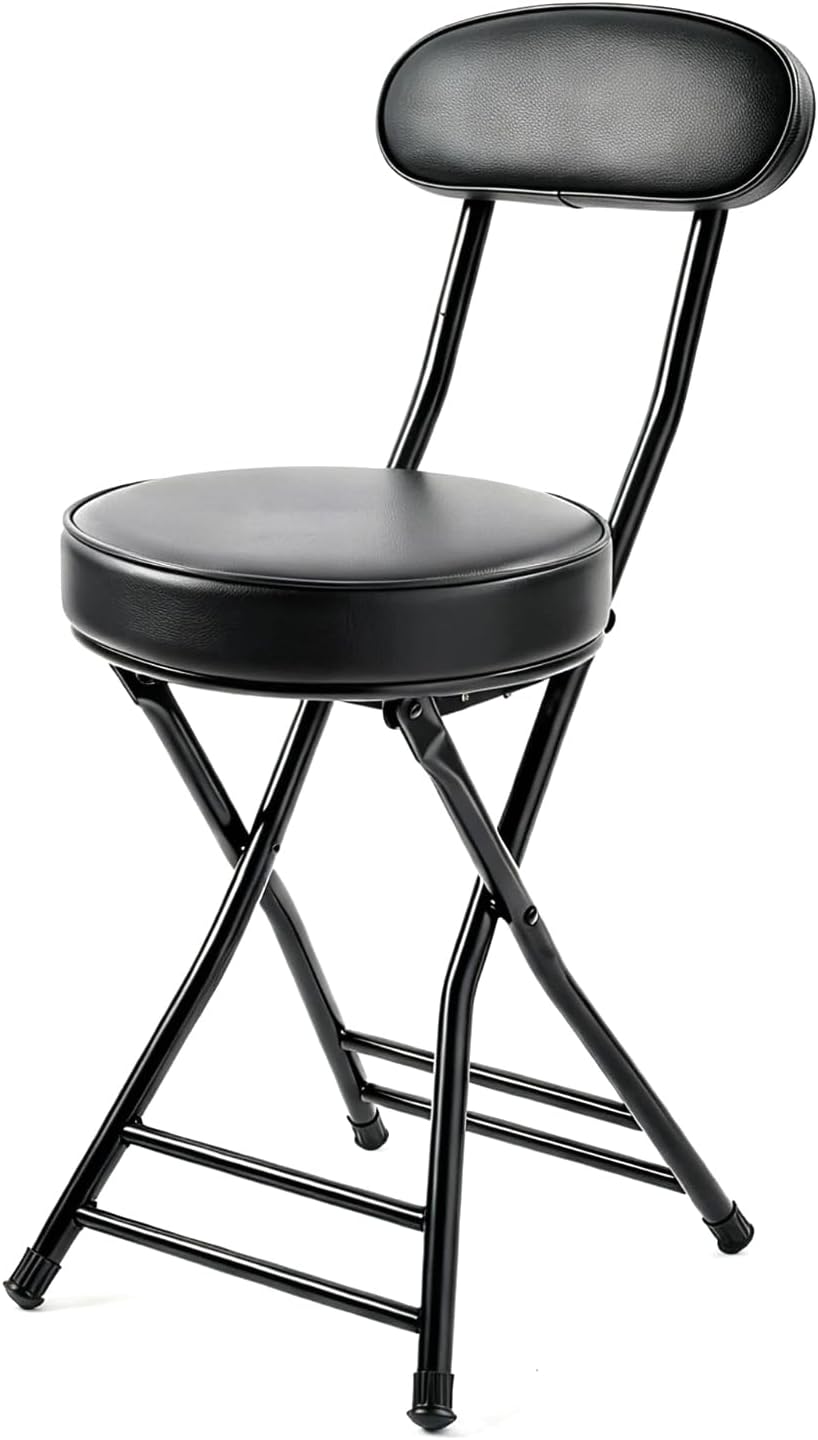 Folding Stool,Cushioned Padded Folding Bar Stool,18inch Black Height Heavy Du...