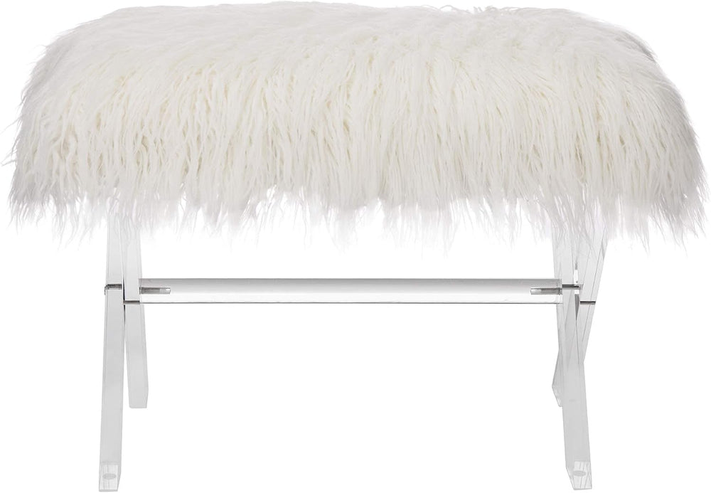 Glitzhome Ottoman Bench, White Faux Fur Ottoman Foot Rest, 25.5" L Moder...