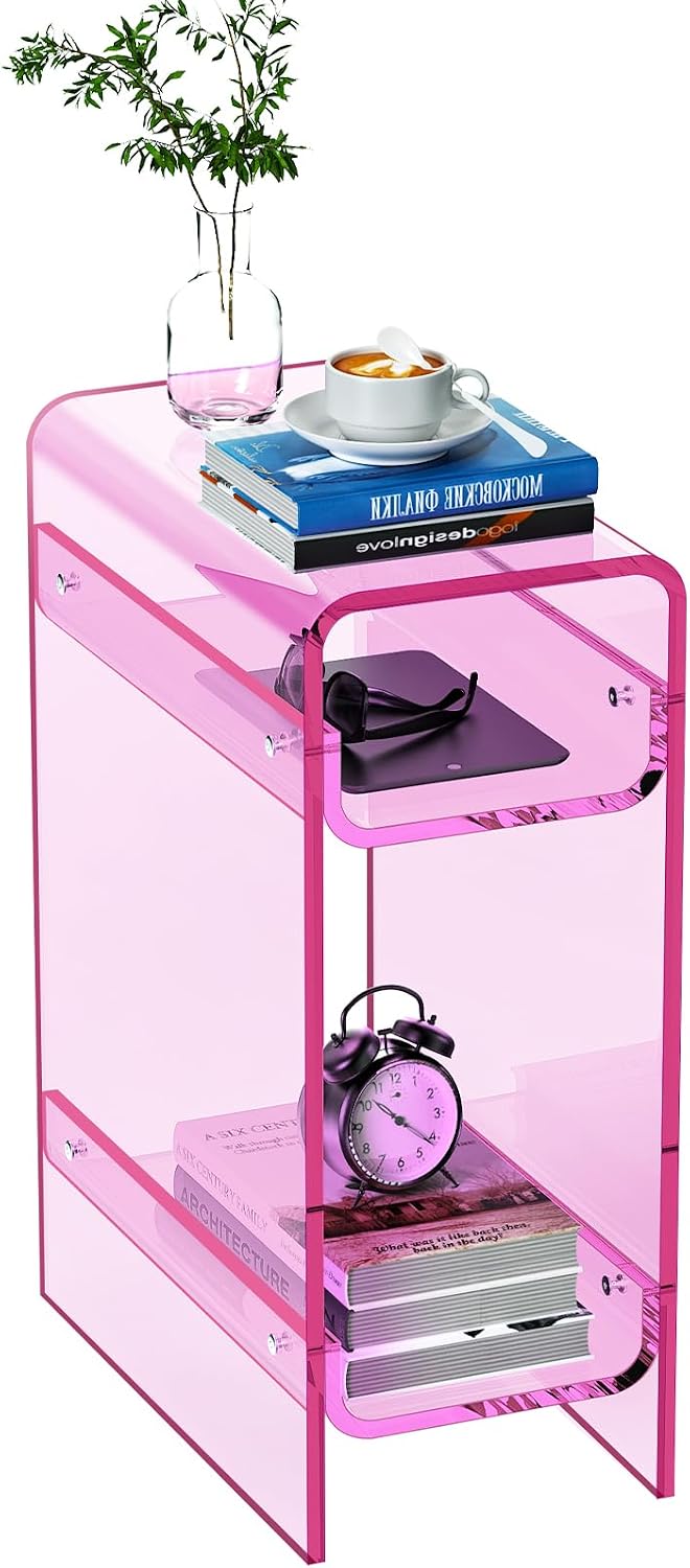 Clear Acrylic Side Table, Narrow Nightstand Bedside Table for Bedroom, Skinny...