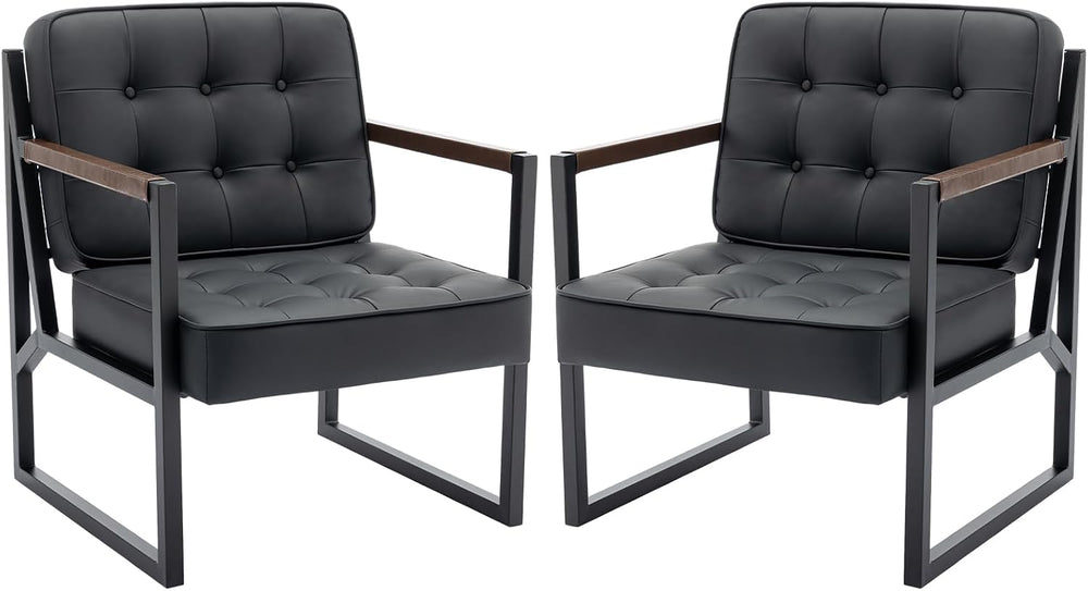 COLAMY Mid Century Modern Accent Chair Set of 2, Comfy Living Room Chair, Bla...