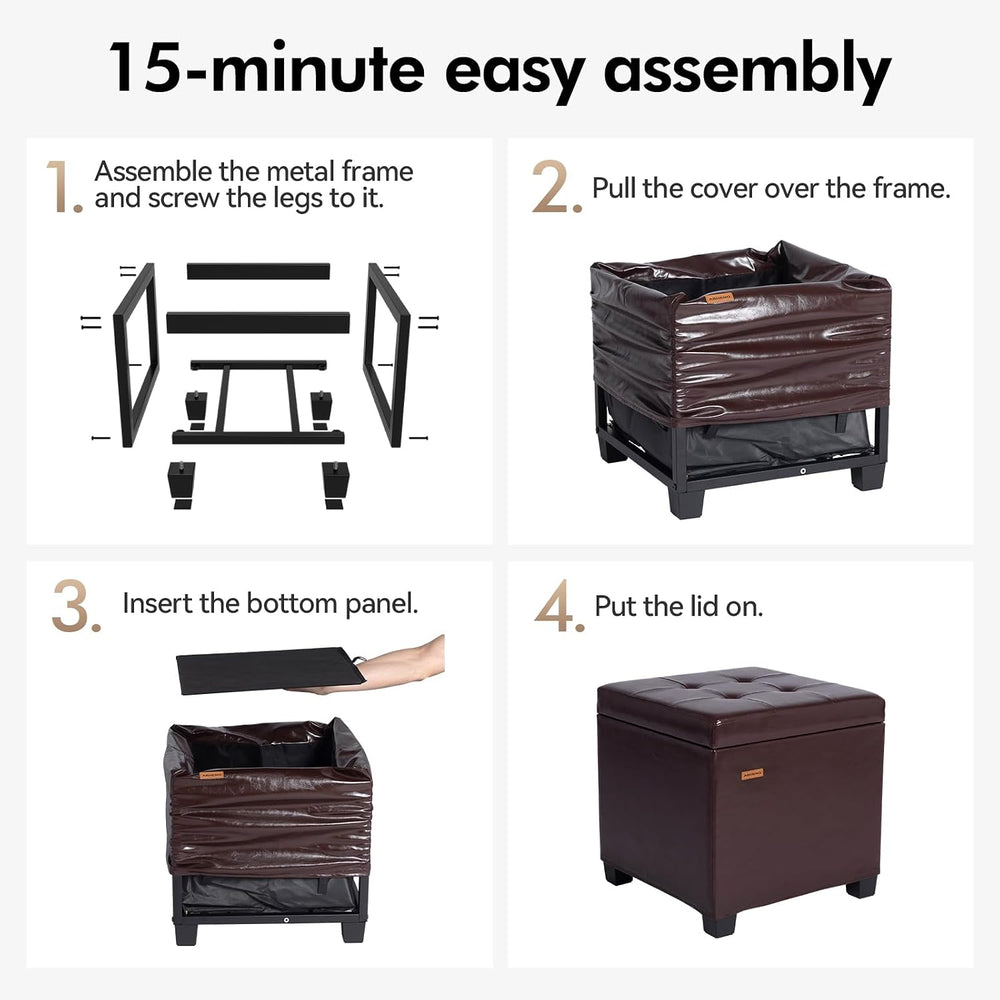 ABHENG Steel Frame Square Ottoman with Storage Antique Brown UASND63R | 17.7&...