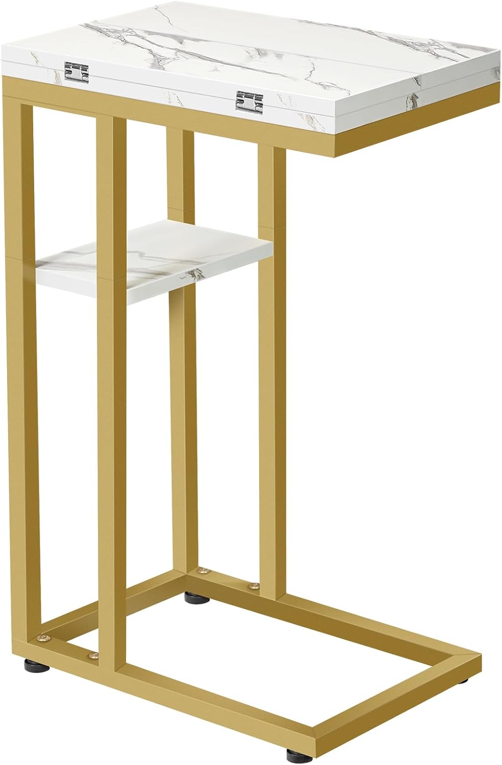 HOOBRO Foldable End Table, Gold C Shaped Side Table with Shelf, Small Snack T...
