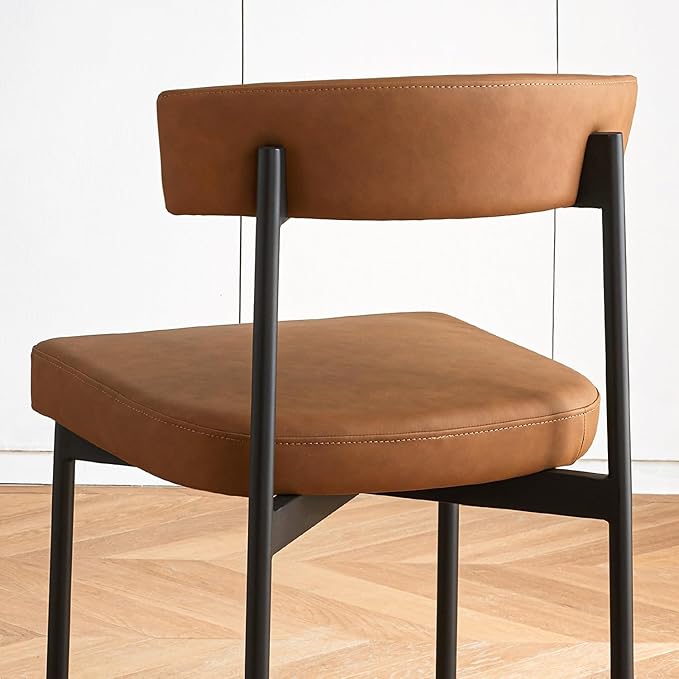 Brown Faux Leather Dining Chairs Set of 2, Armless Upholstered Kitchen Chair,...