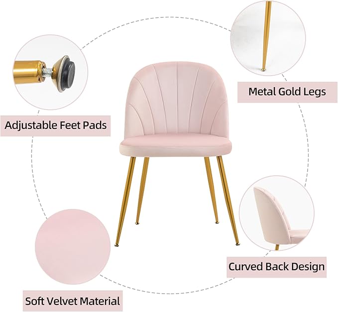 Velvet Dining Chairs Set of 2, Upholstered Mid Century Modern Dining Chairs, ...