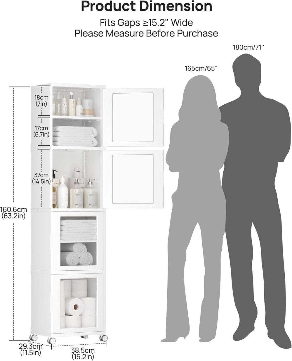 Vtopmart 63.2" Tall Slim Bathroom Storage Cabinet with 4 Adjustable Shel...