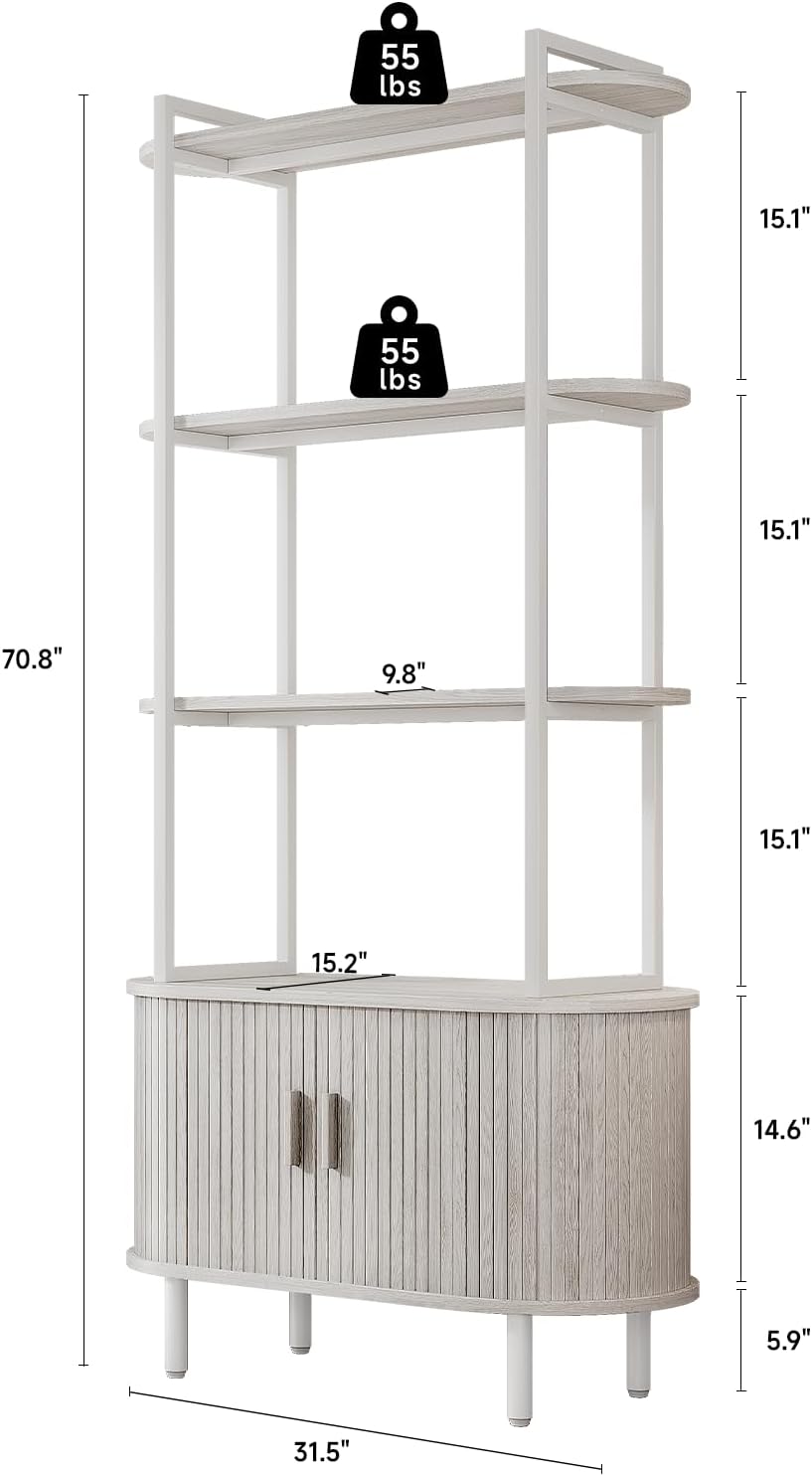 ComfyCorner 4 Tier Bookshelf with Cabinet, 71" Tall Display Bookcase White