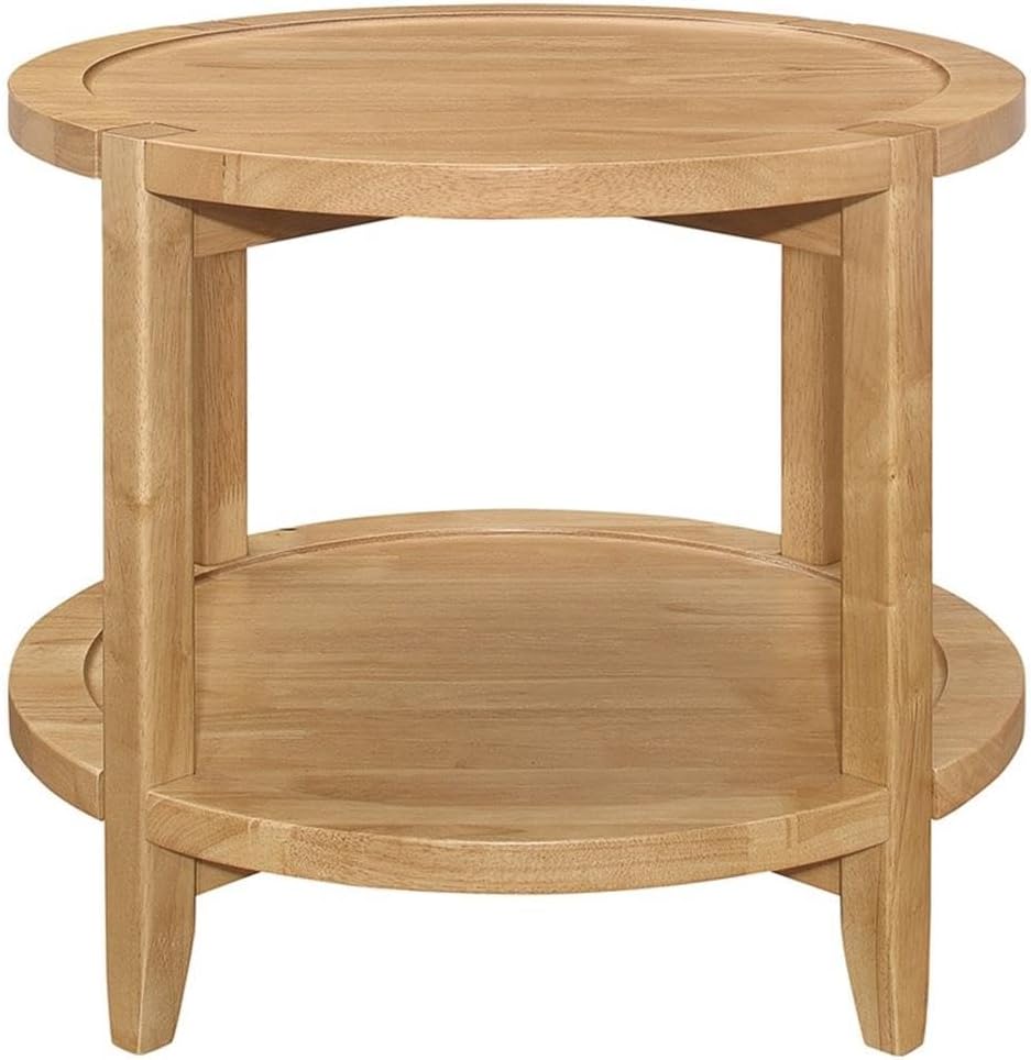 Pemberly Row Round Solid Wood End Table, 23.5 in Wide, Maple Brown Finish, As...