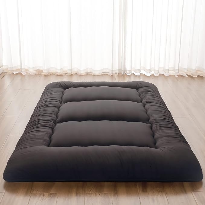 Japanese Floor Mattress, Futon Mattress with Portable Storage Bag and Washabl...