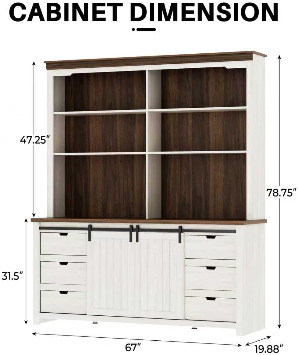Bobve 78 * 67" Large Farmhouse Pantry Cabinet with Countertop, Buffet Ca...