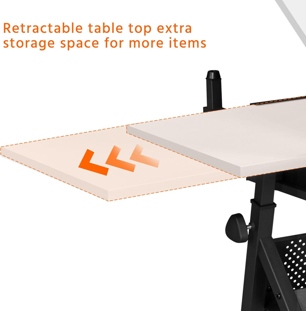 Yaheetech Adjustable Drafting Table Art Desk,Storage Drawers & Stool,Whit...
