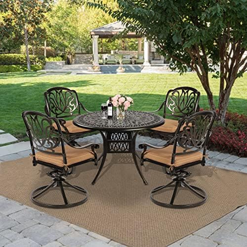 MEETWARM 5-Piece Outdoor Patio Dining Set, All-Weather Cast Aluminum Patio Co...