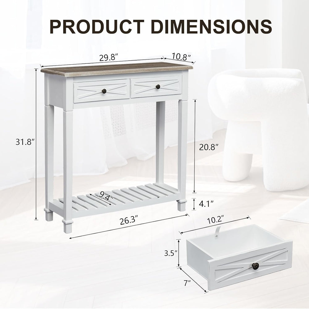 kinbor Narrow Console Table with Drawers, Small Entryway Table, White