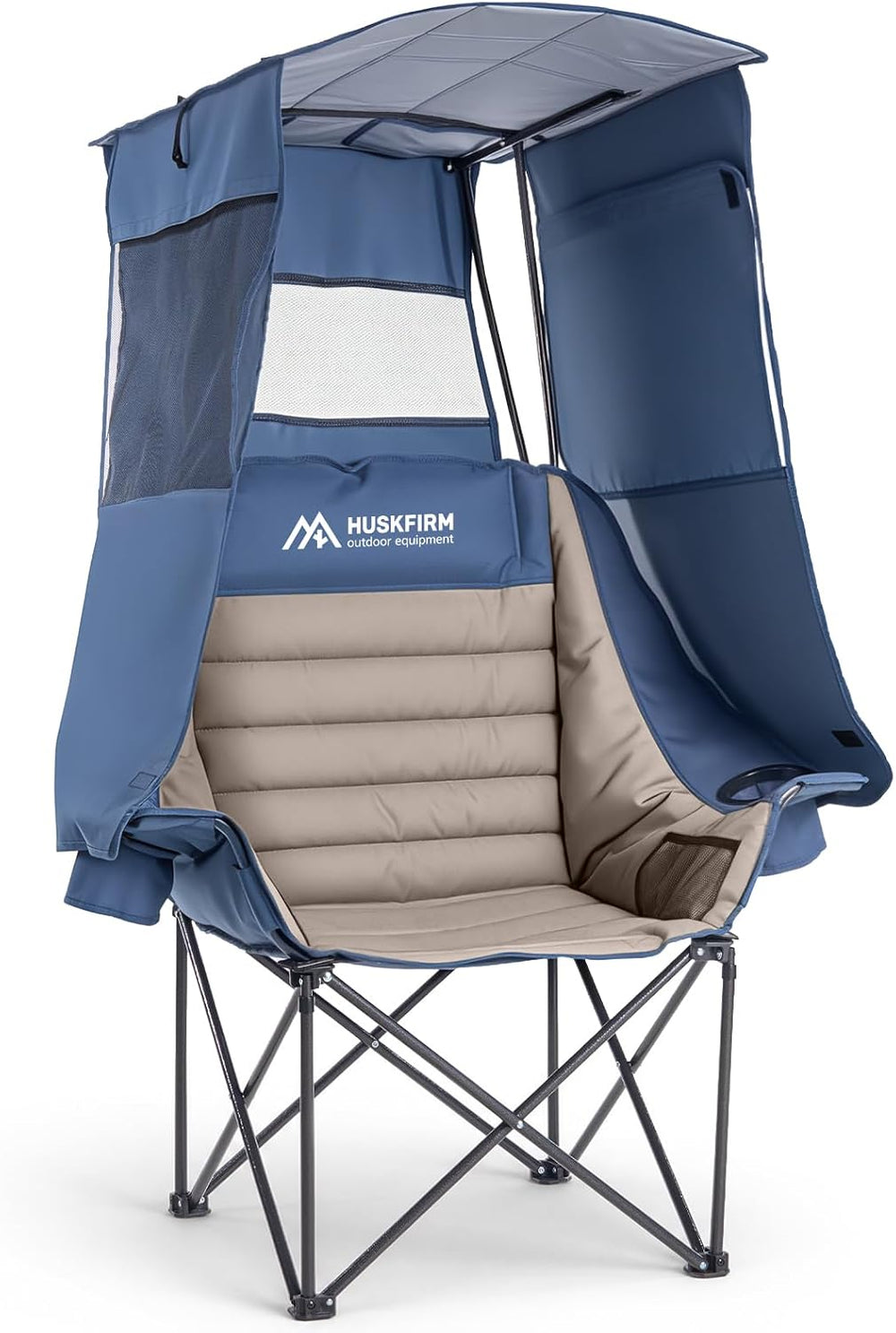 Huskfirm Camping Chair with Canopy Shade, Folding Oversized Beach Chair with ...