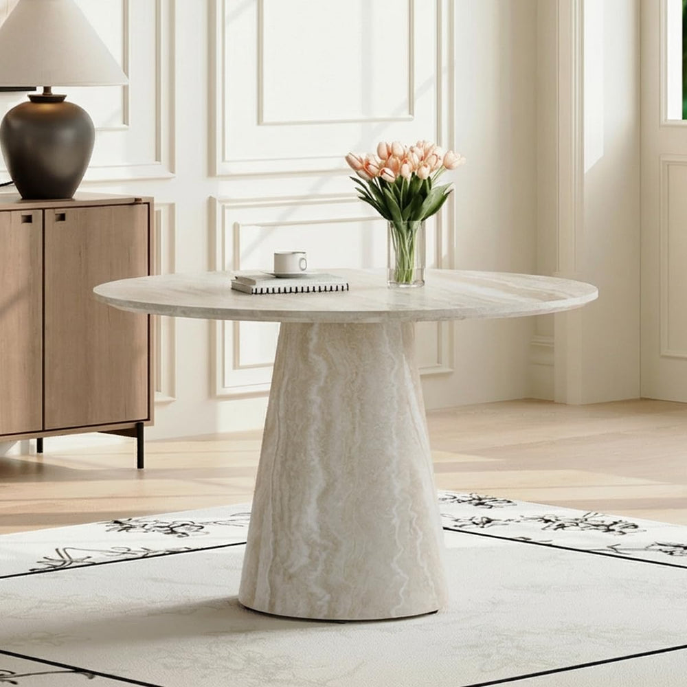 Faux Marble Round Dining Table for 4-6, 45" Modern Farmhouse Round Kitch...