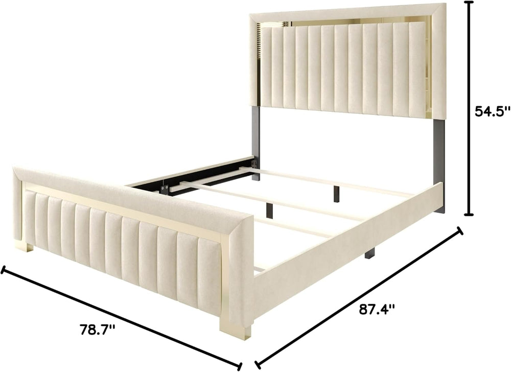 HOME DESIGN Olathe King Size Upholstered Panel Bed Frame, Vertical Channel Tu...