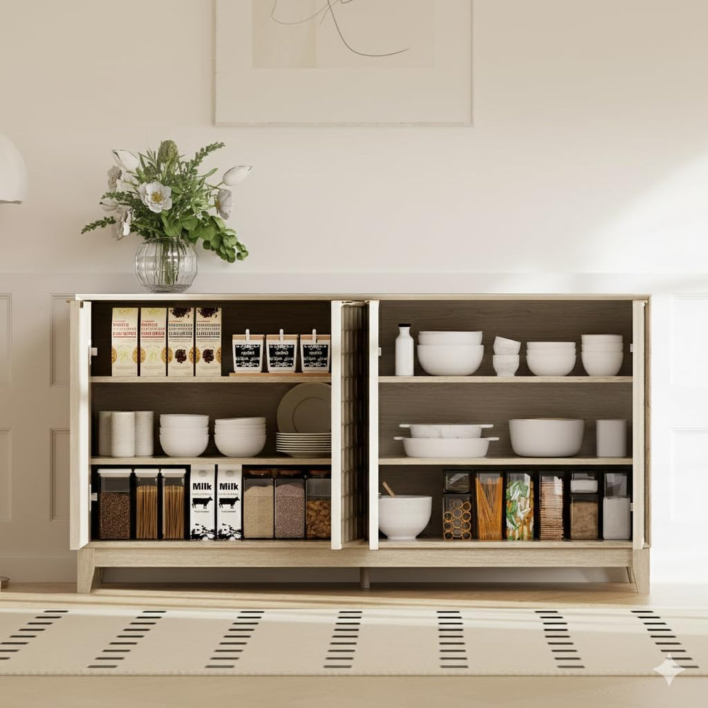 COLAMY 60" Sideboard Buffet Cabinet with Storage, Modern 4-Door Buffet T...