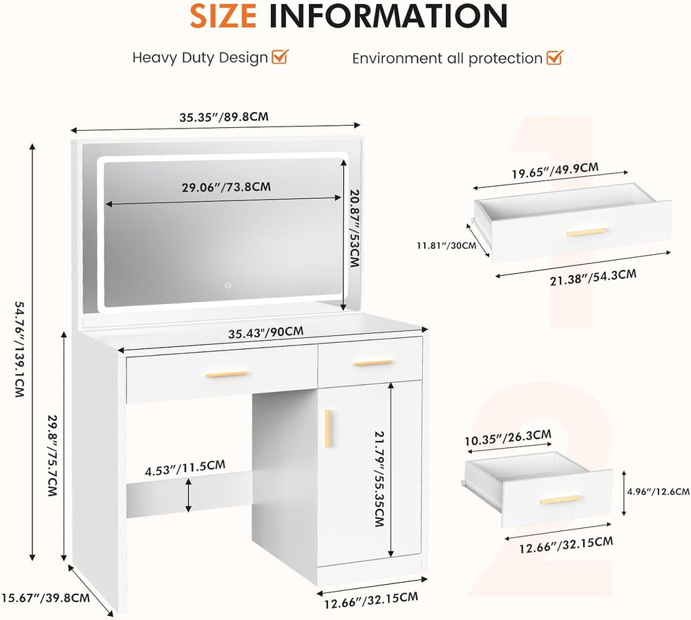 Sweetcrispy Makeup Vanity Desk, LED Mirror, Charging Station | Dressing Table...