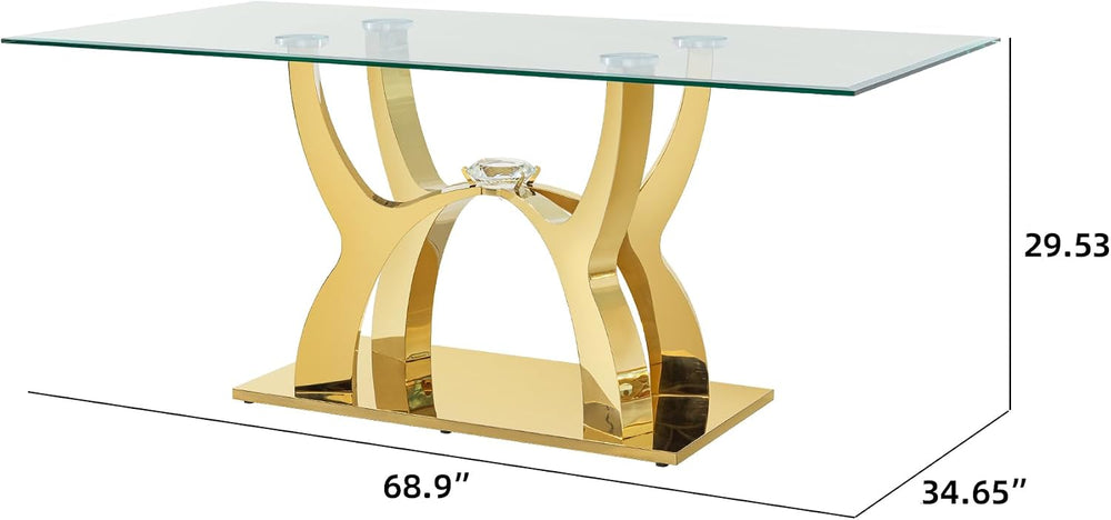 68.9" Rectangle Glass Dining Table for 6 People, Modern Luxury Kitchen T...