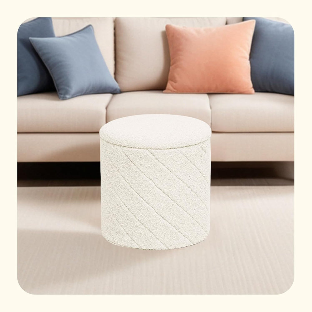 PINPLUS Ottoman with Stroage Round Boucle Ottoman and Tray Sherpa Removable F...