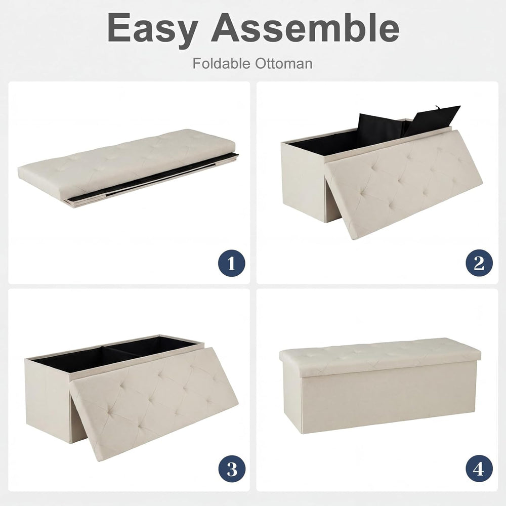 DUMOS 43 Inch Folding Storage Ottoman Bench, Durable Ottoman with Storage