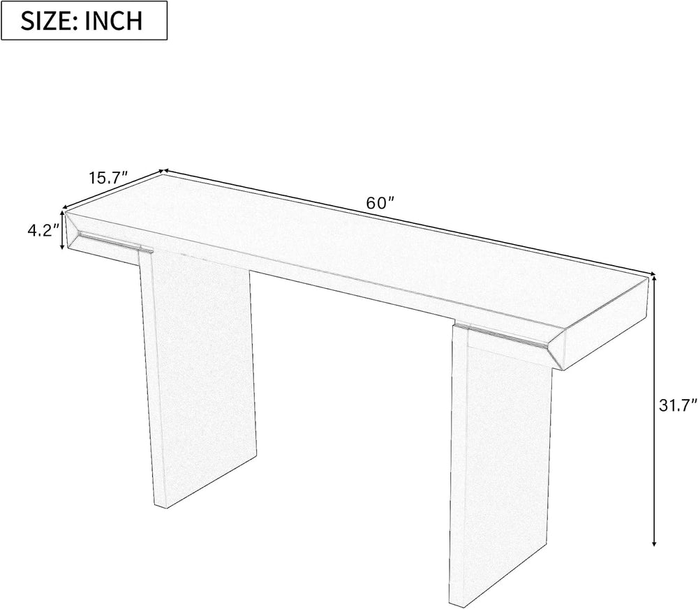 Quarte 60-Inch Modern Console Table with Geometric Clean Lines Design, Spacio...