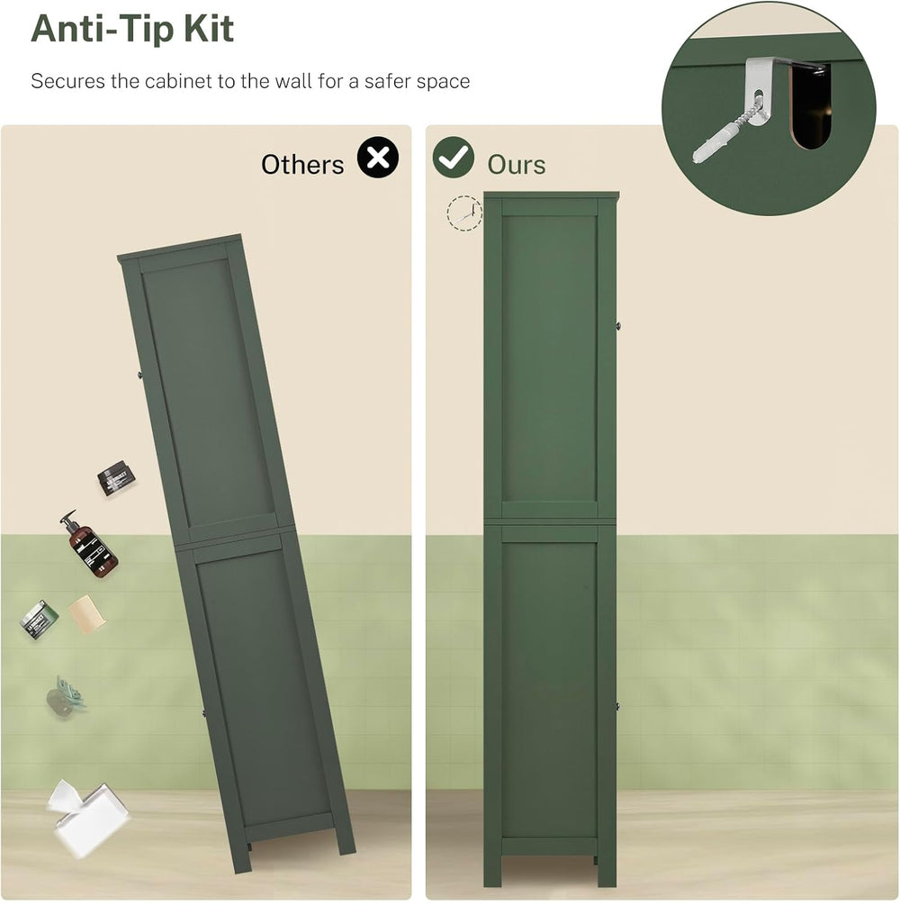 67" Tall Bathroom Cabinet with Adjustable Shelves and Doors, Narrow Bath...