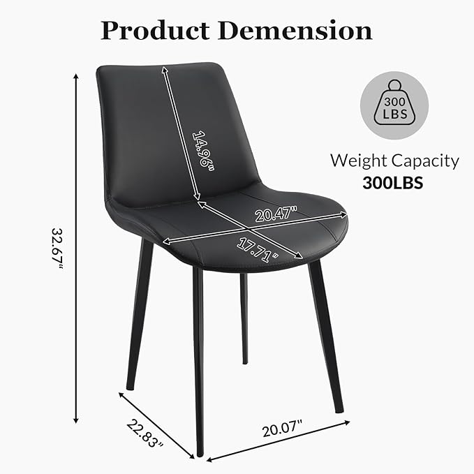 Dining Chairs, Modern PU Leather Dining Room Chair with Sturdy Metal Legs, Up...