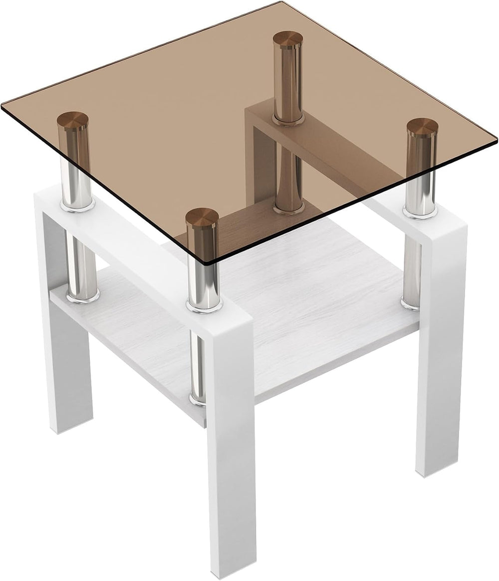 Set of 2 Glass End Table, 2-Layer Glass Living Room Table, Modern Tea Table S...
