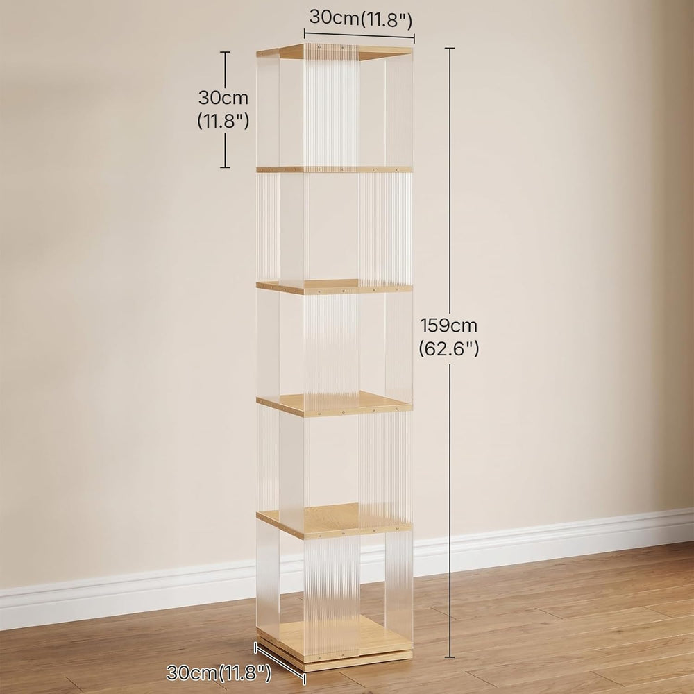 YATINEY 5-Tier Rotating Bookshelf, 360 Spinning Bookcase Tower, Corner Booksh...