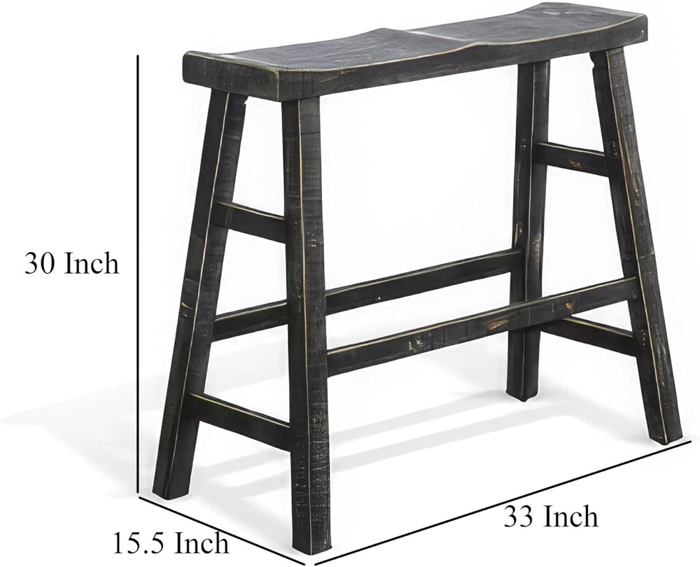 Benzara Rena Bar Height Bench- Trestle Legs with Footrests- Mahogany Wood