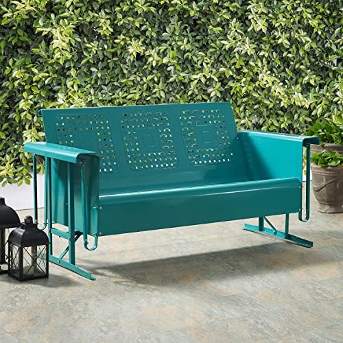 Crosley Furniture Bates Retro Metal Outdoor Sofa Glider, 3-Person Rocking Pat...