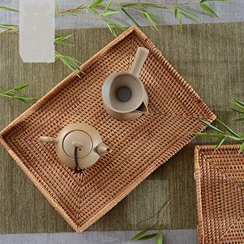 YANGQIHOME 17" Handwoven Rattan Serving Tray with Handles – Rectangular ...