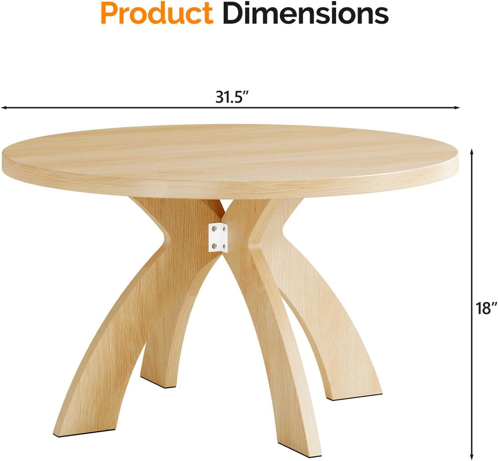 VINGLI 31.5" Round Coffee Table with Cross Legs, Wood Coffee Table, Oak ...
