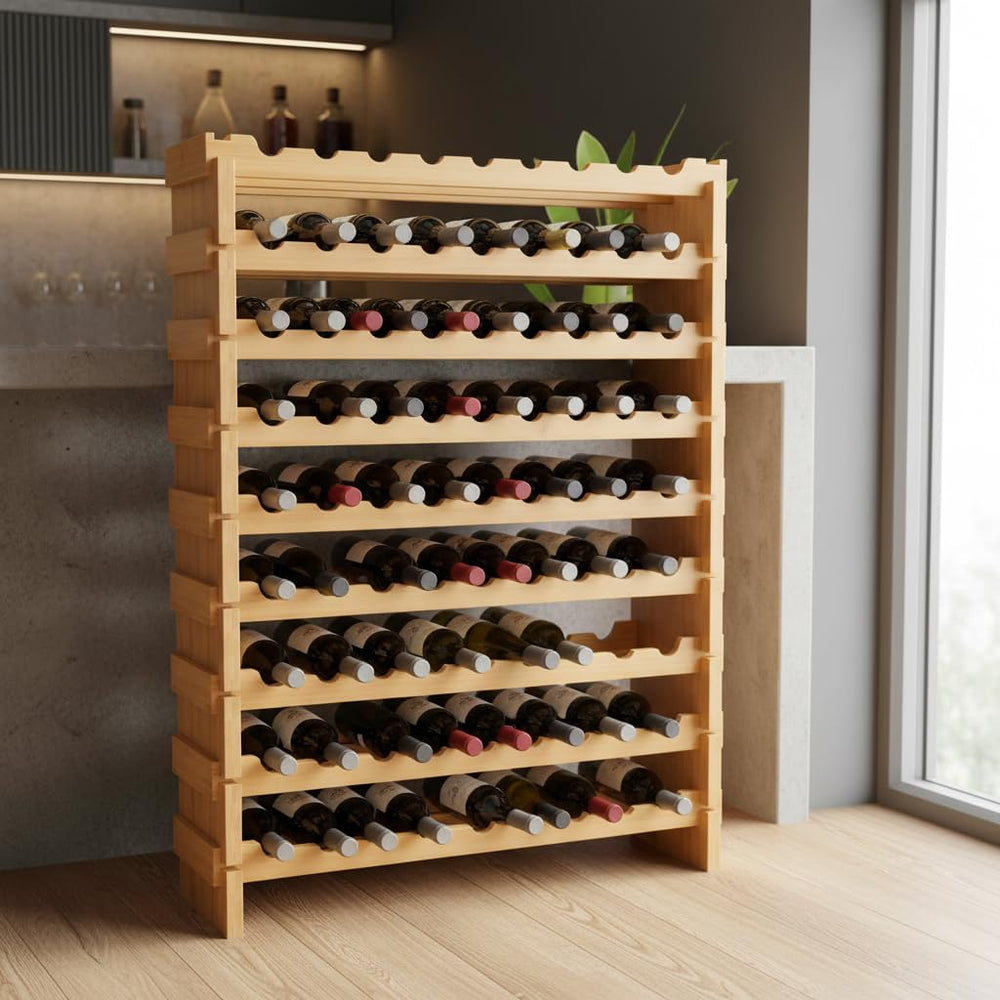 NutriChef 72 Bottle Wine Rack Stackable Bamboo Freestanding, 8-Tier Modular S...