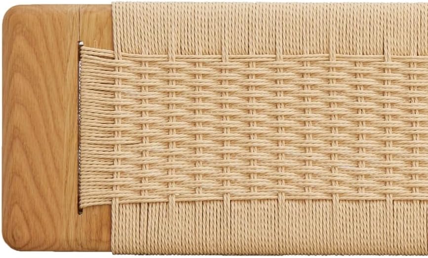 Wood Dining Bench with Hand Woven Rattan Seat, Farmhouse Entryway Bench for B...