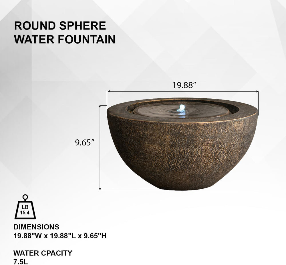 XBrand 20" Round Sphere Water Fountain with LED Light – Indoor Outdoor P...