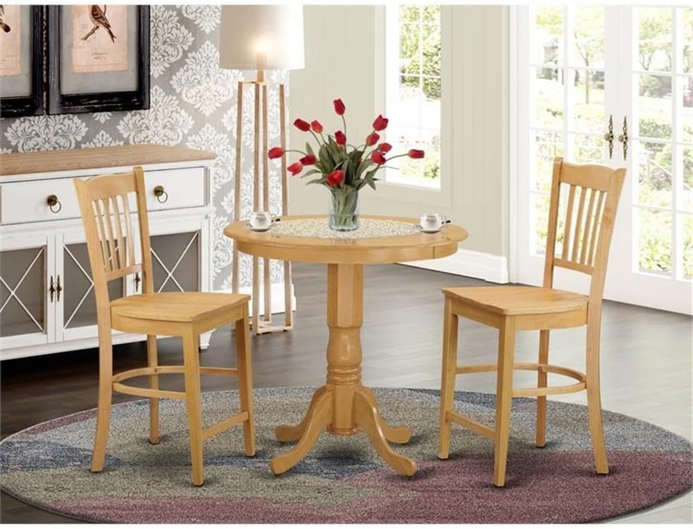 East West Furniture JAGR3-OAK-W 3 Piece Kitchen Counter Height Dining Table S...