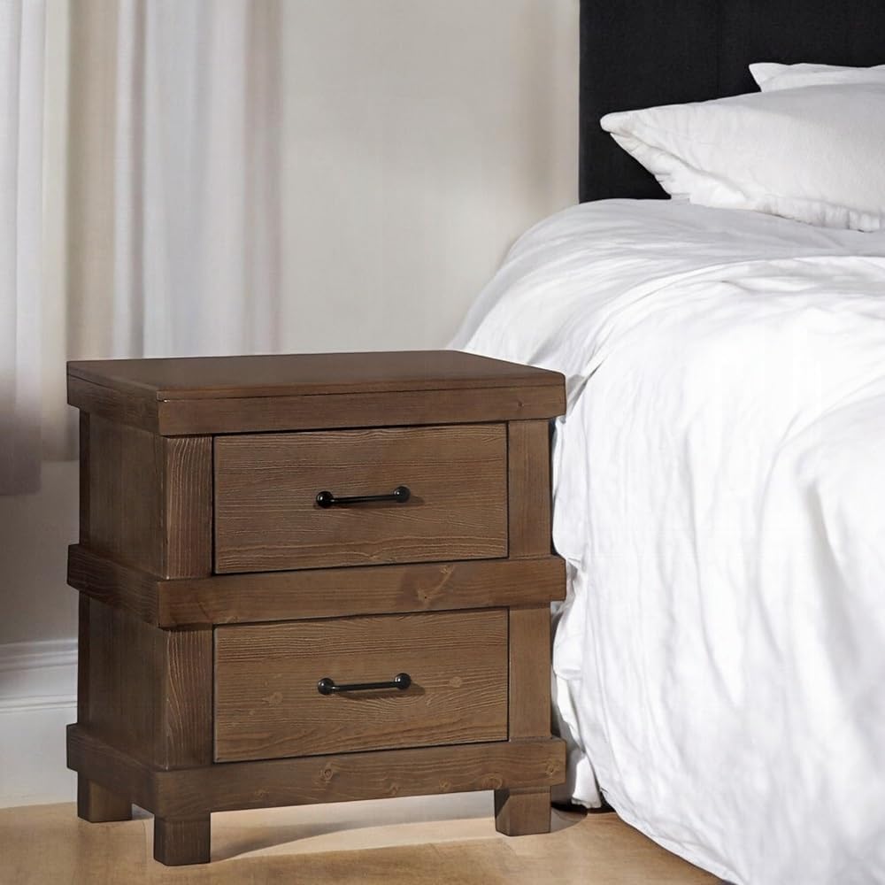 Nightstand with 2 Drawers in Antique Oak Finish,for Small Spaces