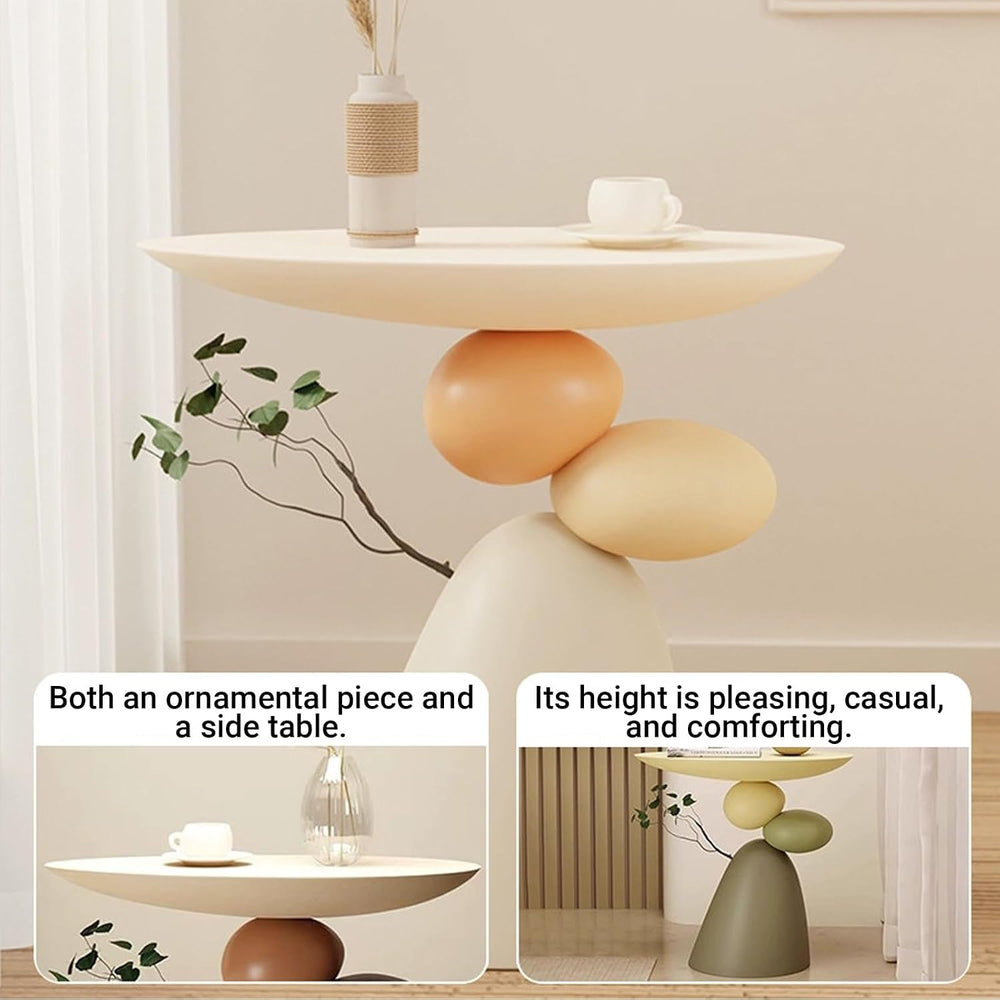 Resin Stone Side Table, Modern Sofa Accent Coffee Table for Living Room, Mult...